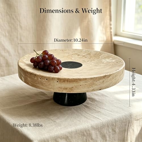 Large Natural Travertine Marble Pedestal Tray 10.2" x 10.2" x 4.3", Footed Decorative Stone Bowl, Coffee Table Centerpiece, Entryway Catchall Vanity Organizer Tray - size: 10.24*4.33in