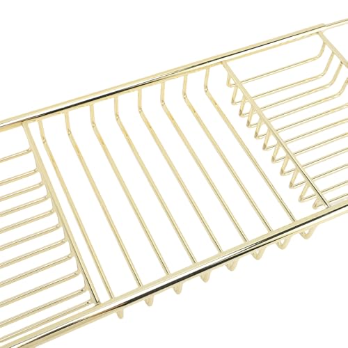 FTVOGUE Bathtub Caddy Tray, Stainless Steel Expandable Bathtub Tray 25 to 38.4 in, Over The Rack with 7.9 in Width, Bathroom Organizer Shelf for Shower Tub Use (Gold) - color: Gold