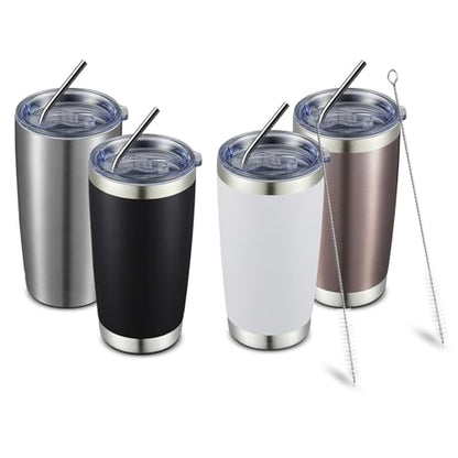 COMOOO 20oz Tumbler with Straw Stainless Steel Insulated Coffee Tumbler Cups Double Wall Vacuum Travel Coffee Mug with Splash Proof Sliding Lid for Hot Cold Drinks (Mix Color,4 Pack) - color: Mix Color