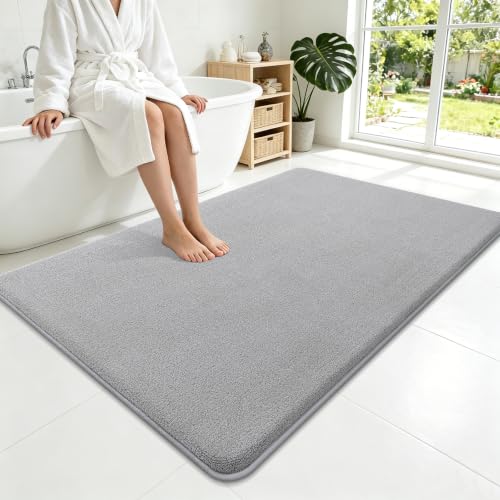 Smiry Memory Foam Bath Mat 59x35, Extra Soft Absorbent Bathroom Rugs | Grey Quick Dry, Machine Washable Bath Mats for Bathroom, Shower, Tub and Home Decor Accessories - color: Grey, size: 59'' X 35''