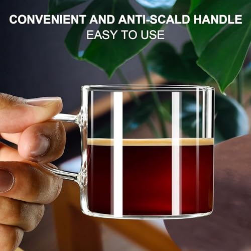 PARACITY Espresso Shot Glass Set of 2, 4.3 fl oz Clear Cups with Handles | Borosilicate bodies fit semi-automatic and pod machines, holding 3-4 shots for americano, latte, cappuccino, mocha or foam - size: 4.3 Ounces