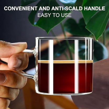 PARACITY Espresso Shot Glass Set of 2, 4.3 fl oz Clear Cups with Handles | Borosilicate bodies fit semi-automatic and pod machines, holding 3-4 shots for americano, latte, cappuccino, mocha or foam - size: 4.3 Ounces