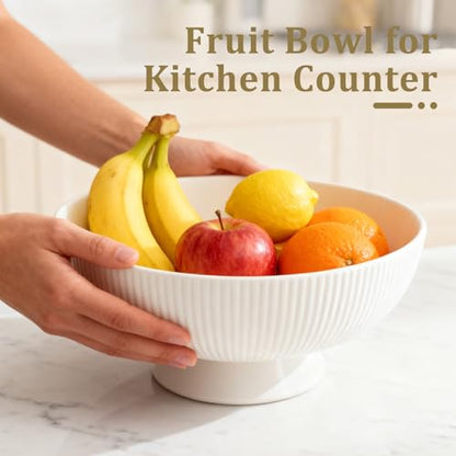 Gutedeal 10 Inch Large Decorative Bowl Handmade Ceramic Matte White Striped Decor Bowls, Spacious Fruit & Key Catch All Bowl for Kitchen Counter, Entryway, Centerpiece, Wedding - size: 10 Inch