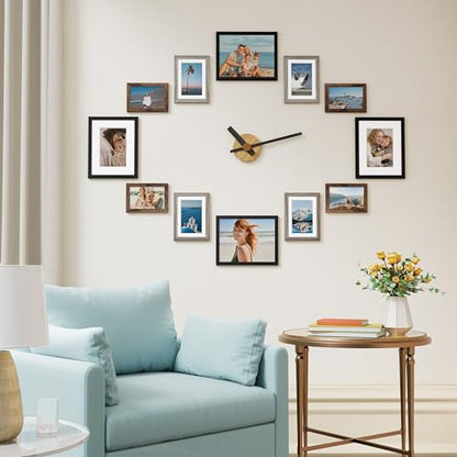 Vittanly 12 Pack Gallery Wall Frame Set, Black, Brown, Dark Grey | Gallery Wall Frame Set: 4pcs 8x10, 4pcs 5x7 & 4pcs 4x6 Photos for Wall & Table, Picture Frames made of Engineered Wood - color: Black & Brown & Dark Grey