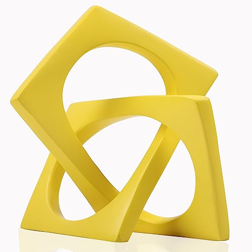 DOVDOV Geometric Cube Knot Decorations, Abstract Geometric Statue, Yellow Home Decor Accents for Room Office Shelf Coffee Table entryway Desktop Small Ornaments. - color: Yellow