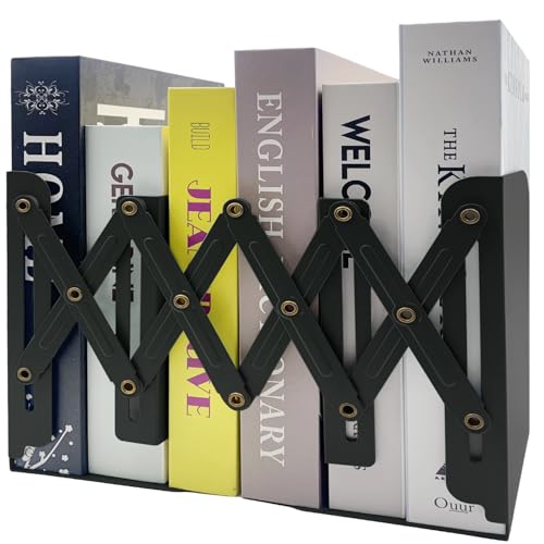 Ysenchan Heavy-Duty Adjustable Metal Bookends - Non-Slip Bookshelf Organizer for Desks, Decorative Book Holder for Magazines & Heavy Books