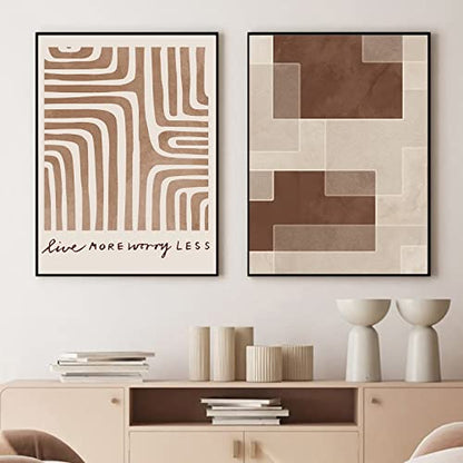 Brown & Beige Canvas Wall Art - Modern Abstract Geometric Shapes Poster for Living Room - 16x24in - color: Abstract Geometric Shapes Poster