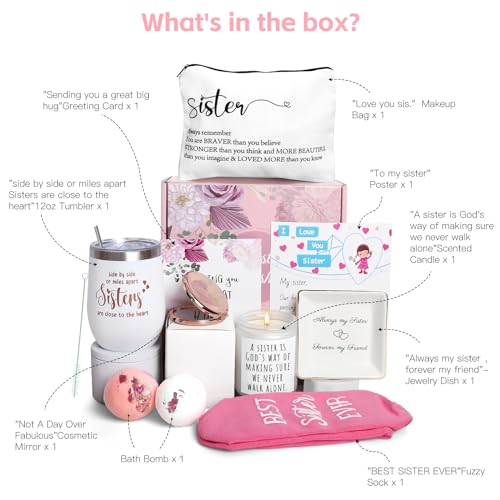 Sister Birthday Gifts, Sisters Gifts from Sister, 9PCS Unique Gift for Sisters Gift Baskets Ideas for Christmas, Birthday, Mothers Day, Valentines Day - color: Gifts for sisters