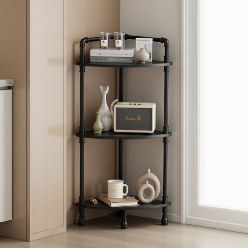 Aduanbang Fun Memories 3-Tier Corner Shelf Stand, Grey Storage Bookshelf for Bathroom, Living Room, Kitchen, Home Office - color: Black(3 Tier)