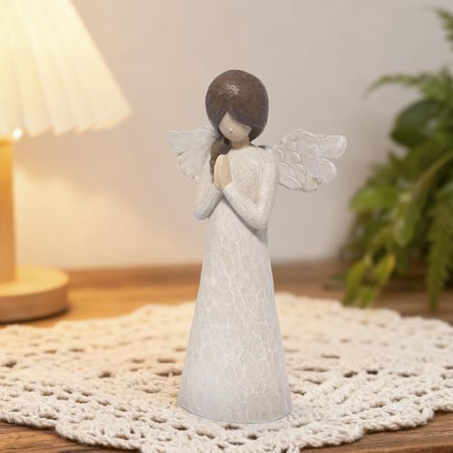 Hodao Christmas Angel Figurine, Praying Resin Figurines for Indoor Christmas Decorations, Wood‑Carved Style Tabletop Ornaments, 8.5in Tall, Holiday Home Decor & Gift for Women, Family, Friends - style: Z-praying-big
