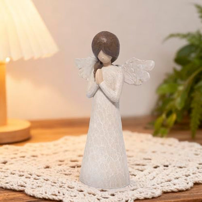 Hodao Christmas Angel Figurine, Praying Resin Figurines for Indoor Christmas Decorations, Wood‑Carved Style Tabletop Ornaments, 8.5in Tall, Holiday Home Decor & Gift for Women, Family, Friends - style: Z-praying-big