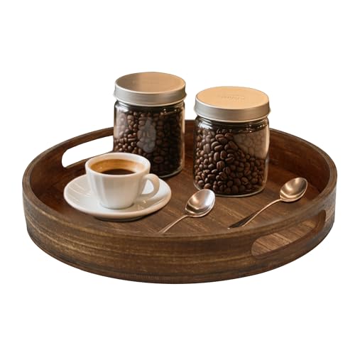 11.8" Round Wooden Decorative Tray with Handles,Wood | Wooden Serving Tray for Coffee Table,Kitchen Counter,bandejas decorativas - color: Wood, size: 11.8"