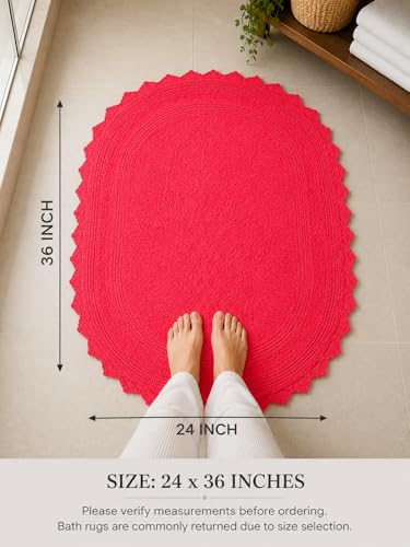 Royal Blaze Crochet Reversible Bath Mat Runner 100% Cotton Bathroom Rug Runner, Medium Plus Oval 24×36 Red - color: Bright Red, size: 24"x36" Oval