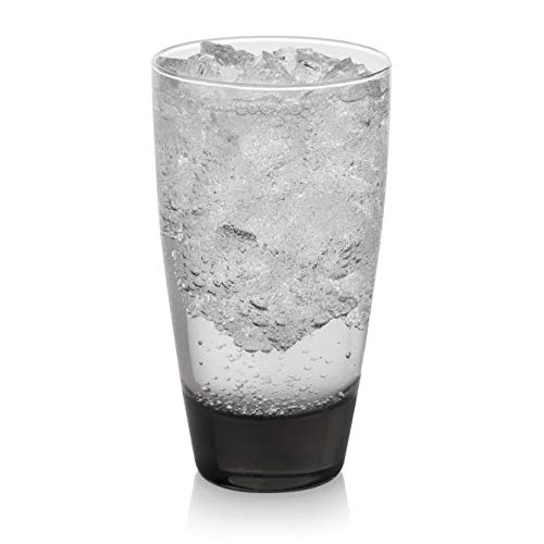 Libbey Classic Tumbler & Rocks Drinking Glasses Set of 16, Clear Glass Cups | 18 oz and 13 oz Capacities for Water, Soda, Cocktails, and More with Smoke-Tinted Bases and Dishwasher-Safe Cleanup - color: 03 - Classic Smoke