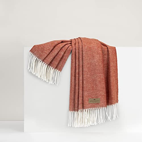 Lands Downunder All-Season, Luxury Spicy Orange Herringbone Throw – Soft Woven Throw with Decorative Fringe – Made in Italy – 51”W x 67”L - Over 80 Colors - Perfect for Gifting - color: Spicy Orange