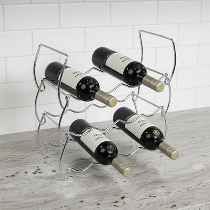 3-Tier Countertop Wine Rack, 12-Bottle Metal Liquor Display Shelf | Stackable 3-Tier Metal Wine Rack for Home Bar, Kitchen Cabinet, Countertops & Pantry - color: Silver