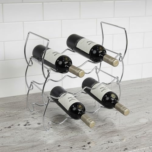 3-Tier Countertop Wine Rack, 12-Bottle Metal Liquor Display Shelf | Stackable 3-Tier Metal Wine Rack for Home Bar, Kitchen Cabinet, Countertops & Pantry - color: Silver