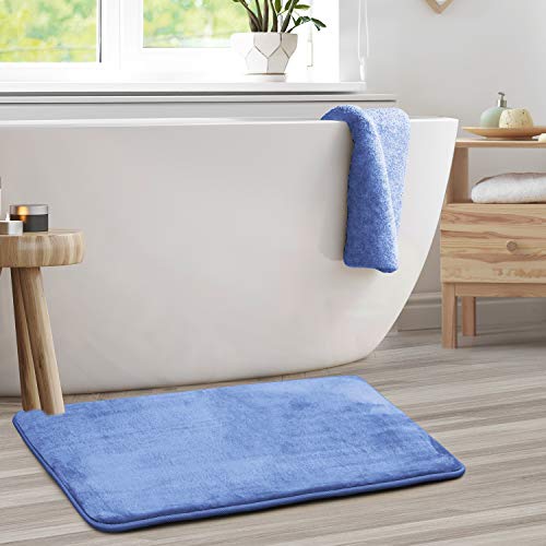 Clara Clark Bathroom Rugs, Ultra Soft Plush Bath Mat for Bathroom, Non-Slip, Velvet Memory Foam Bath Rugs, 20 x 32, Solid Calm Blue