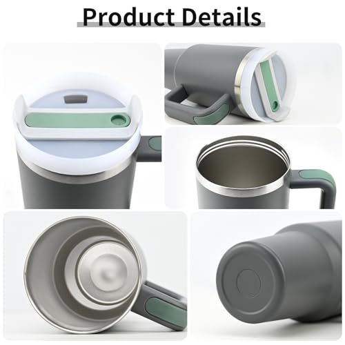 Insulated Tumbler, Gray, 40 oz | Stainless Steel Vacuum, Handle and Straw, Leak Resistant Lid, Fits Car Cup Holder - color: CHARCOL, size: 40 oz