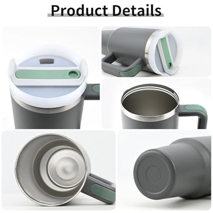 Insulated Tumbler, Gray, 40 oz | Stainless Steel Vacuum, Handle and Straw, Leak Resistant Lid, Fits Car Cup Holder - color: CHARCOL, size: 40 oz