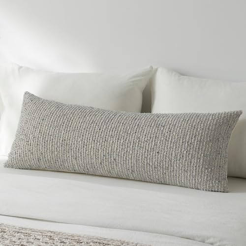 14x36 Cream Grey Decorative Body Pillow Cover for Bed Textured Boucle Striped Chic Morden Boho Accent Farmhouse Rectangular Long Lumbar Throw Pillow Case for Bedroom Living Room Home Decor Couch Sofa - color: Grey & Cream, size: 36" x 14" (Pack of 1)