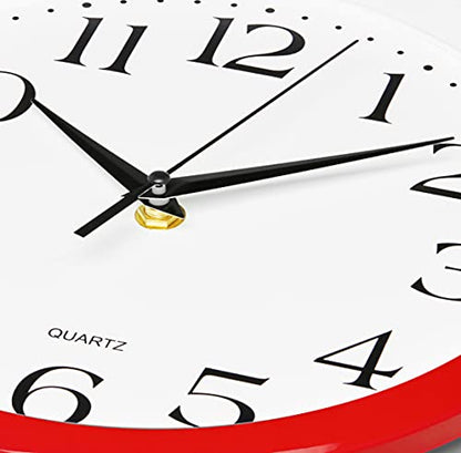 Bernhard Products Red Wall Clock Silent Non Ticking - 12 Inch Quality Quartz Battery Operated Round Easy to Read - color: Red, size: 12 Inch
