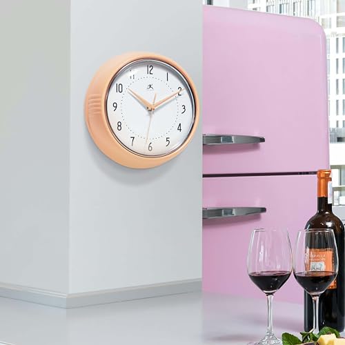Infinity Instruments Retro 9.5 Inch Round Indoor Wall Clock, Peach Fuzz - color: Peach Fuzz, size: 9.5 Inch