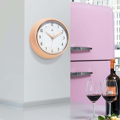 Infinity Instruments Retro 9.5 Inch Round Indoor Wall Clock, Peach Fuzz - color: Peach Fuzz, size: 9.5 Inch