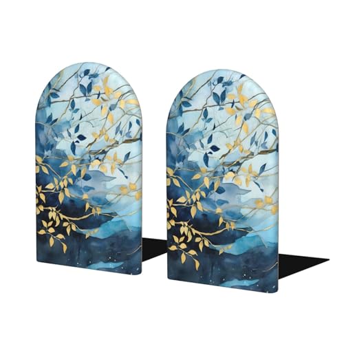 Tree Leaves Wooden Bookends for Shelves Decorative Book Ends Universal Book Organizer Holder for Office, Heavy Books, Vinyl Records - color: Tree Leaves