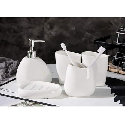 White Ceramic Bathroom Accessory Set, Bathroom Vanity Countertop Set, Bathroom Soap Dispenser and Toothbrush Holder Set Complete, 2 Tumbler Cup, Soap Dish, 5 Pieces - color: A-white* 5 Pieces