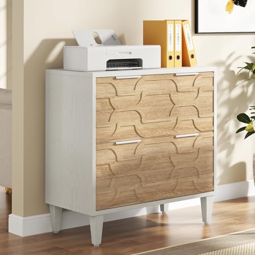 Tribesigns 2-Drawer File Cabinet, White & Walnut - color: Walnut and White