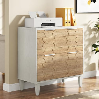 Tribesigns 2-Drawer File Cabinet, White & Walnut - color: Walnut and White
