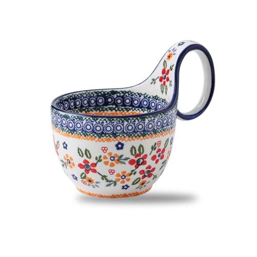 18oz Soup Bowl with Large Loop Handle, Handpainted Decorative Mug Cup, Ceramic Soup bowl for Soup Cerea Pho Pasta Fruits Stew Ice cream Dishwasher Microwave Oven Safe - color: B-BOWL