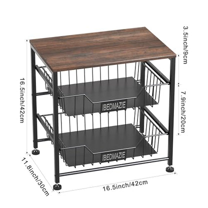 3 Tier Fruit Basket for Kitchen Metal Storage Organizer with Drawers | Adjustable Feet,Easy Assembly