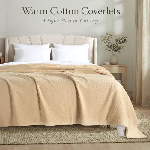 Threadmill Luxury Cotton Blankets for King Size Bed | All-Season Cozy 100% Cotton Blanket | Aster Jacquard Soft & Lightweight Coverlet fits California King Size Bed, 104x92 | Beige | 100% Cotton, Jacquard Pattern, 104x92 in, Breathable, Moisture-Wicking,