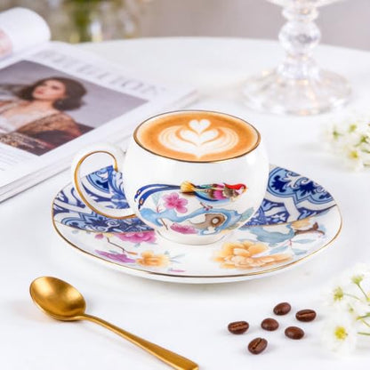 KAMMAK Tea Cups and Saucers Set of 2, Fine Bone China Coffee Cups, GH015 | Stackable Espresso Mugs, Ceramic Demitasse for Coffee, Cappuccino, Latte, Americano, Tea - size: 8KPGH015