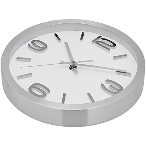 Bernhard Products Modern Wall Clock 10 Inch Silver Silent Non Ticking Battery Operated Round Elegant Metal Quality Quartz for Kitchen Home Office Clock with 3D Numbers, Easy to Read - color: Silver & Afternoon White