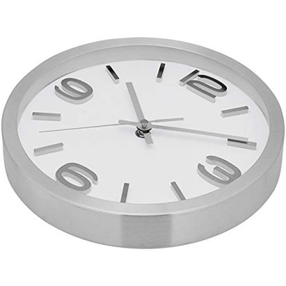 Bernhard Products Modern Wall Clock 10 Inch Silver Silent Non Ticking Battery Operated Round Elegant Metal Quality Quartz for Kitchen Home Office Clock with 3D Numbers, Easy to Read - color: Silver & Afternoon White