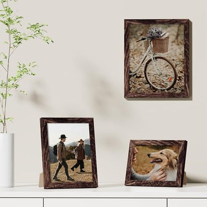Vittanly 5x7 Picture Frames Set of 9, Shatter Resistant Plexiglass, Display 4x6 Pictures with Mat or 5x7 without Mat, Photo Frames for Wall or Tabletop, Engineered Wood, Brown | Display Pictures 4x6 with Mat or 5x7 without Mat, Small Photo Frames, Enginee