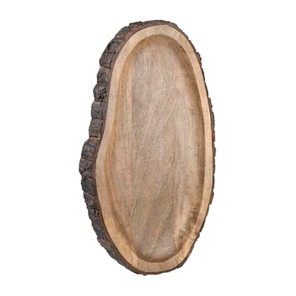 GoCraft Oval Wooden Serving Platter with Tree Bark Edges – Mango Wood Charcuterie Board, 17" x 10", Rustic Platter for Serving Cheese, Appetizers, Snacks, Fruit, and More – Perfect for Entertaining