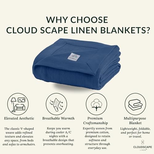 CSL All Season Cotton Blanket Queen Size, Soft & Warm, 92"x92", Ensign Blue | Queen Summer Blanket, Fits up to Full Size Bed, Soft & Breathable for All Season, Gift Ready with Reusable Tote Bag - color: 04. Ensign Blue, size: Queen / Full (92" x 92")