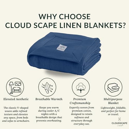 CSL All Season Cotton Blanket Queen Size, Soft & Warm, 92"x92", Ensign Blue | Queen Summer Blanket, Fits up to Full Size Bed, Soft & Breathable for All Season, Gift Ready with Reusable Tote Bag - color: 04. Ensign Blue, size: Queen / Full (92" x 92")