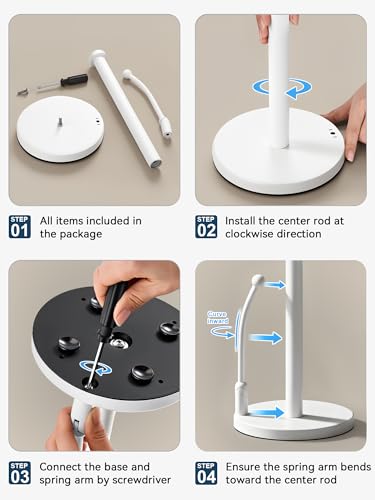 SMARTAKE Paper Towel Holder Countertop, Non-Slip Weighted Base, White | Freestanding Kitchen Roll Dispenser, Rustproof Stainless Steel, Spring Arm for Easy Tear, Widden Top, with 4 Suction Cups - color: 05-white