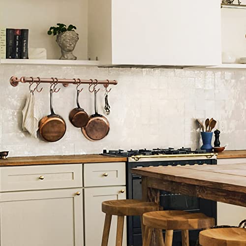 ROTHLEY Stainless Steel Pot and Pan Hanger: 23.7 Inch Wall Mounted Hanging Pots and Pans Rack with Hooks (Antique Copper) - color: Antique Copper, size: 23.7 inch