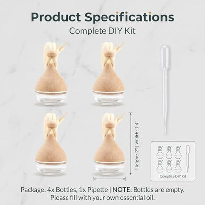 4PCS Refillable Hanging Car Diffuser Empty Glass Bottle Set | Glass vials with wood lids & hanging rope, custom essential oil pendant for car home office - size: Reed Stick - 4PCS