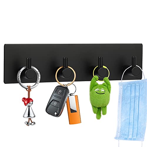 Picowe Key Holder for Wall Decorative, Adhesive Stainless Steel Key Hooks, Key Hanger Key Organizer for Wall, Towel Hook Coat Hanger for Entryway Hallway Kitchen(Four Rows,Black 1PCS) - color: Black
