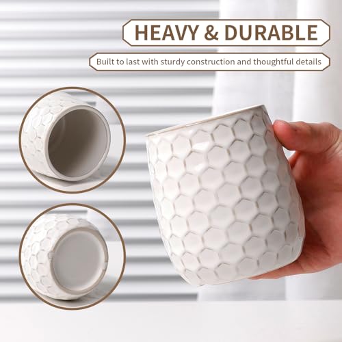 Toothbrush Holder, Tooth Brush Holder for Bathroom - Ceramic Toothbrush Cup White Toothbrush Holders Countertop, Makeup Brush Holder Pen Holder, 3.62" x 3.62" x 3.93", ANTIS'S HOME - color: White, size: Honeycomb