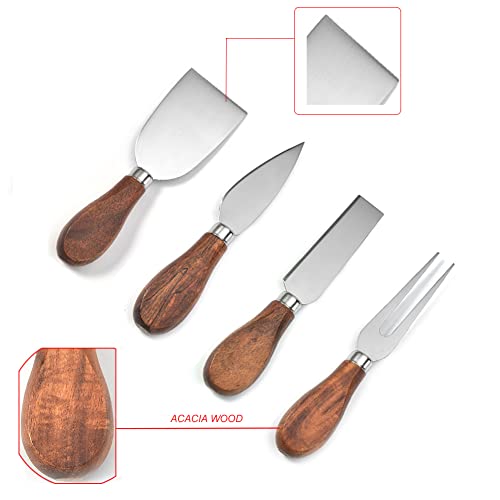 Exquisite 4-Piece Cheese Knives Set,Complete Stainless Steel Cheese Knife Collection(Acacia Wood Handle),Gift-Ready - style: Acacia Wood