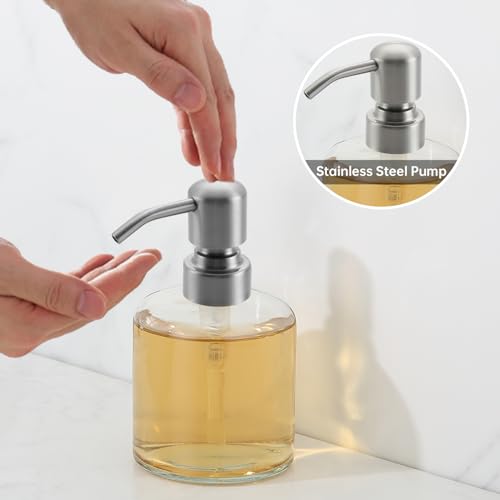 Clear Glass Soap Dispenser, 11 Oz Boston Round Bottle Dispenser with Stainless Steel Pump, Refillable Kitchen & Bathroom Countertop Dish Soap Dispenser, Brushed Nickel - color: Brushed Nickel