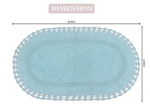 Home Weavers Hampton Crochet Reversible Bathmat 100% Cotton Bathroom Rug, Washable Rug, Extra Soft and Absorbent Bath Rug, Kitchen Mat, 24"x40" Rectangle, Aqua - color: Aqua, size: 2' x 3'4" (Oval)